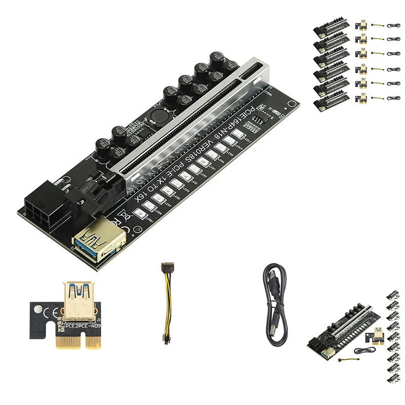 PCI-E 1X To 16X USB3.0 6PIN GPU Riser Card With 12 Capacitors And LED Lights VER018S Miner Card For BTC
PCI-E 1X To 16X USB3.0 6PIN GPU Riser Card With 12 Capacitors And LED Lights VER018S Miner Card For BTC