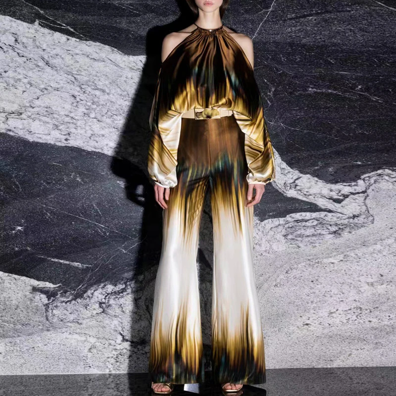 2023 Lady Slim Hollow 2Pc Set Fashion Graphic Halter t Shirt & Straight Pants Suits Women Elegant Long Sleeve Party Outfits
2023 Lady Slim Hollow 2Pc Set Fashion Graphic Halter t Shirt & Straight Pants Suits Women Elegant Long Sleeve Party Outfits