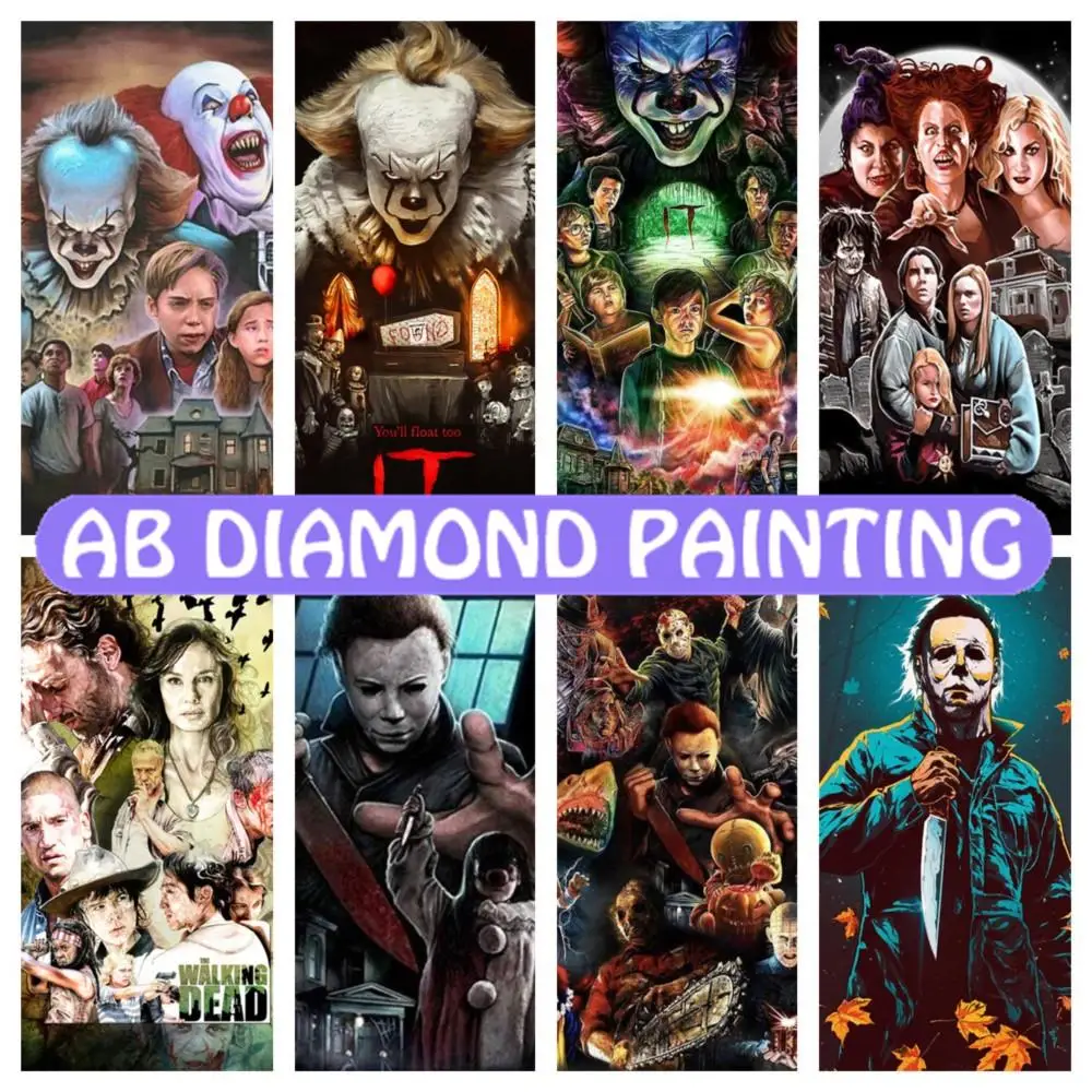 

5D алмазная живопись «сделай сам», мультяшный ужас, персонажи фильма, набор мозаики, искусство, полная квадратная и круглая вышивка крестиком, искусство рукоделия