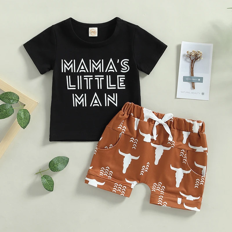 Baby Boys Shorts Set Short Sleeve Letters Print T-shirt with Brown Elastic Waist Bull Head Shorts Summer Outfit
Baby Boys Shorts Set Short Sleeve Letters Print T-shirt with Brown Elastic Waist Bull Head Shorts Summer Outfit