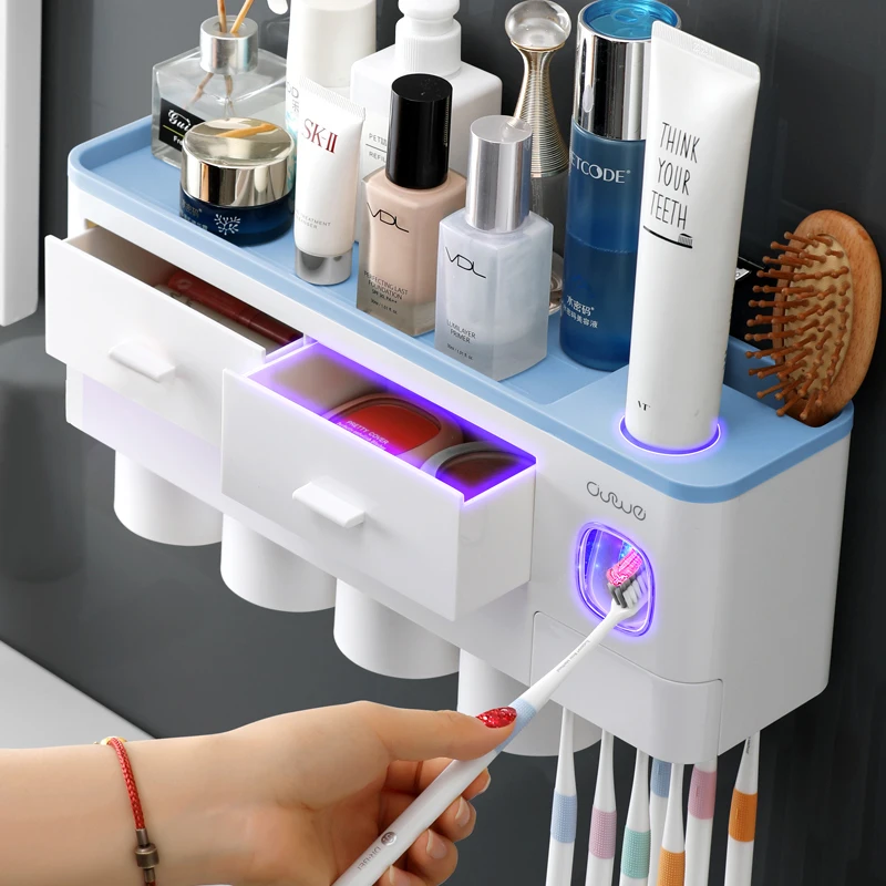 Dust-proof Toothbrush Holder With 2 Storage Drawers And Bathroom Cosmetic Shelf Auto Toothpaste Squeezer Dispenser Set Organizer
Dust-proof Toothbrush Holder With 2 Storage Drawers And Bathroom Cosmetic Shelf Auto Toothpaste Squeezer Dispenser Set Organizer