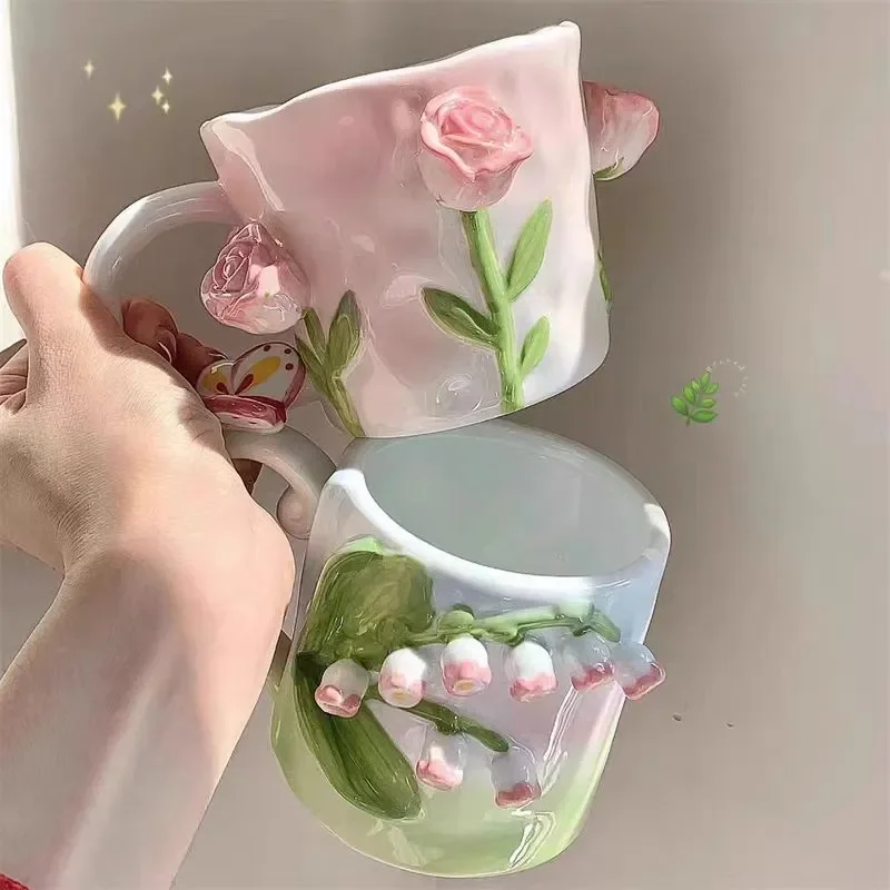 

Фестиваль INS сердце трехмерная чашка 350 мл кружка для девочек кружка цветок молоко подарок большой емкости для девочек керамический рельеф для кофе