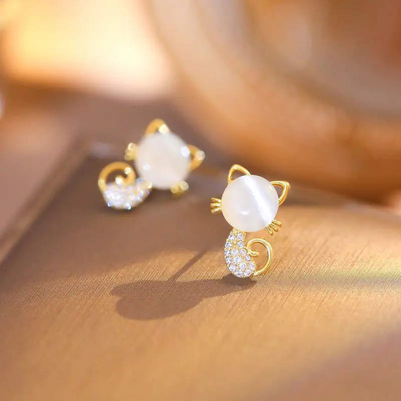 New Korean Fashion Charm Natural Opal Cat Stud Earring for Women Shiny Zircon Rabbit Earrings Cute Kitten Animals Jewelry Gifts
New Korean Fashion Charm Natural Opal Cat Stud Earring for Women Shiny Zircon Rabbit Earrings Cute Kitten Animals Jewelry Gifts