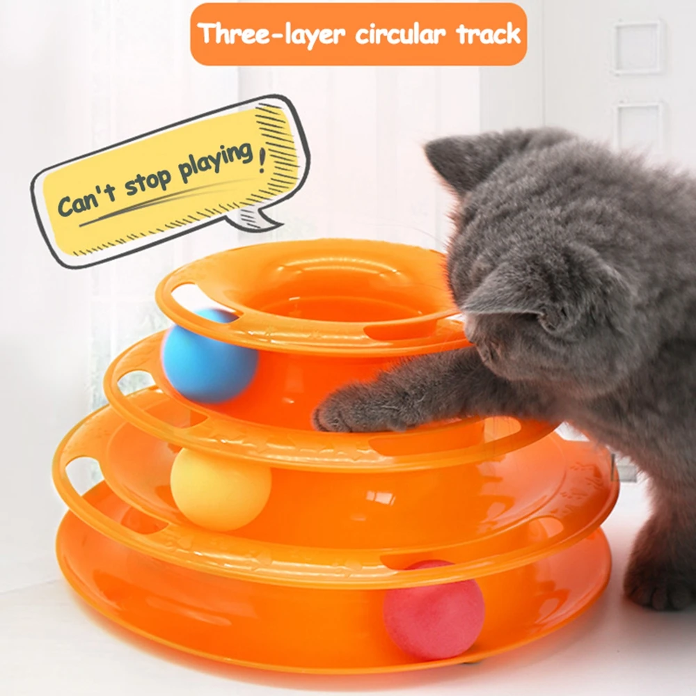 

Interactive Tower Cat Toy Turntable Roller Balls Toys For Cats Kitten Teaser Puzzle Track Toy Pets Training Supplies Accessories