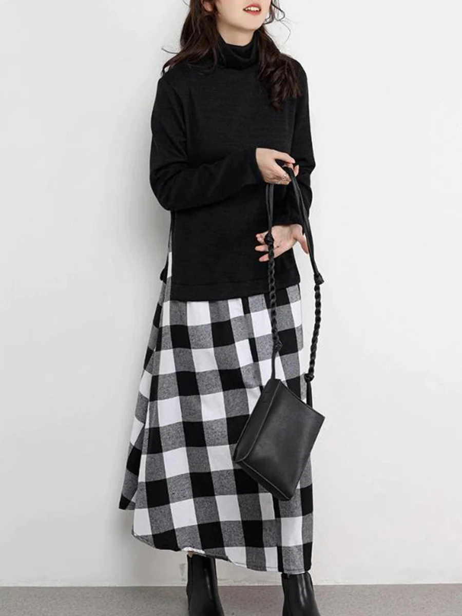 Fashion Women Dress Long Sleeve High Collar Lattice Patchwork Loose Pullover Casual Ladies Dress For Spring Mid Waist A-line
Fashion Women Dress Long Sleeve High Collar Lattice Patchwork Loose Pullover Casual Ladies Dress For Spring Mid Waist A-line