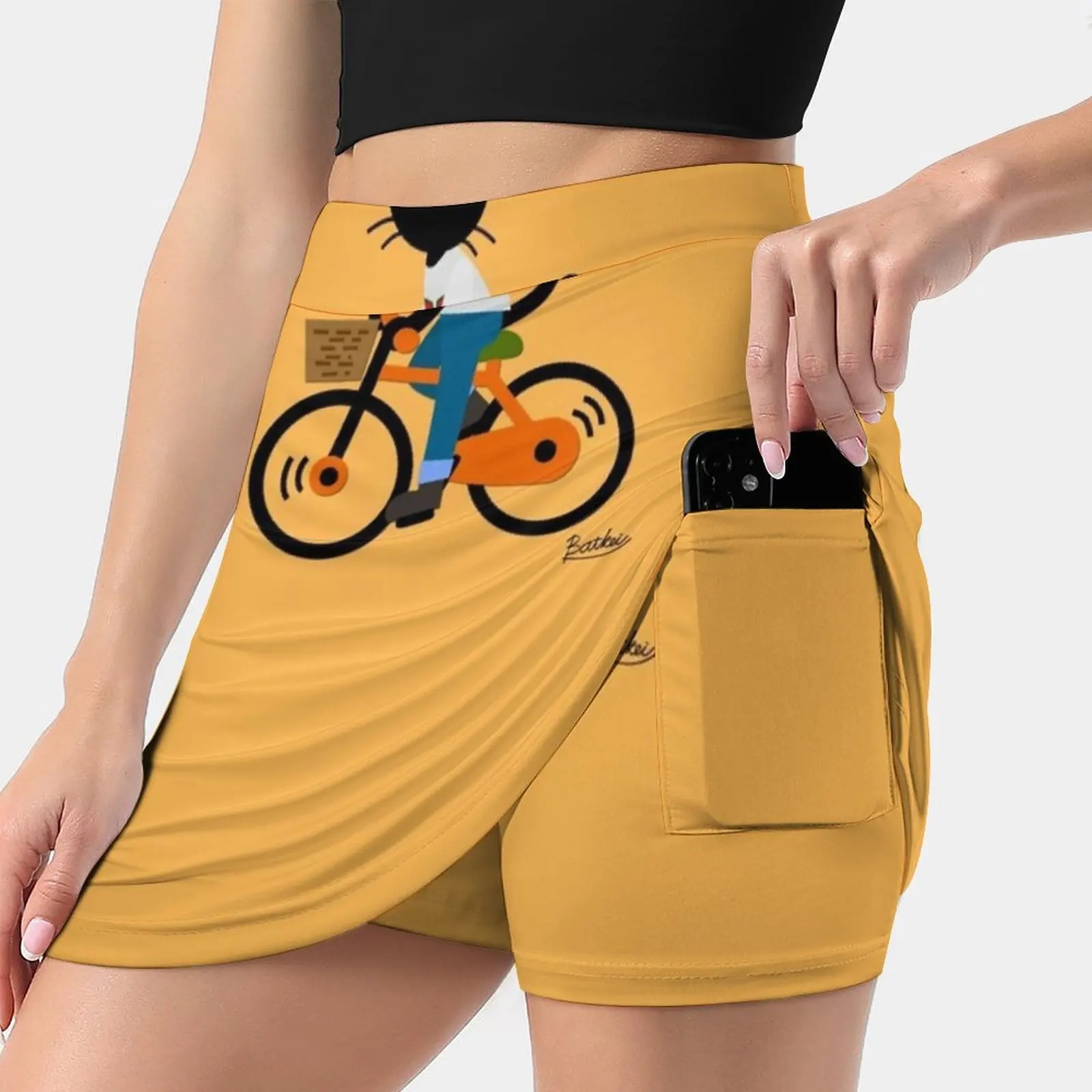 

Летняя женская велосипедная мини-юбка, трапециевидная юбка с скрытым карманом, милая велосипедная желтая Милая велосипедная юбка с котенко...
