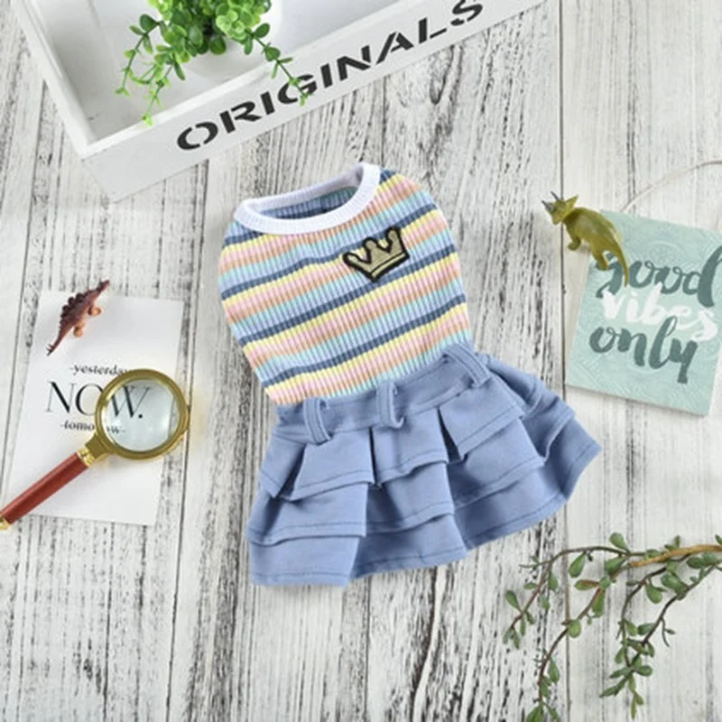 Stripe Dress Pet Clothing Dogs Princess Dress Crown Dog Clothes Costume Small French Bulldog Print Cute Summer Blue Boy Mascotas
Stripe Dress Pet Clothing Dogs Princess Dress Crown Dog Clothes Costume Small French Bulldog Print Cute Summer Blue Boy Mascotas