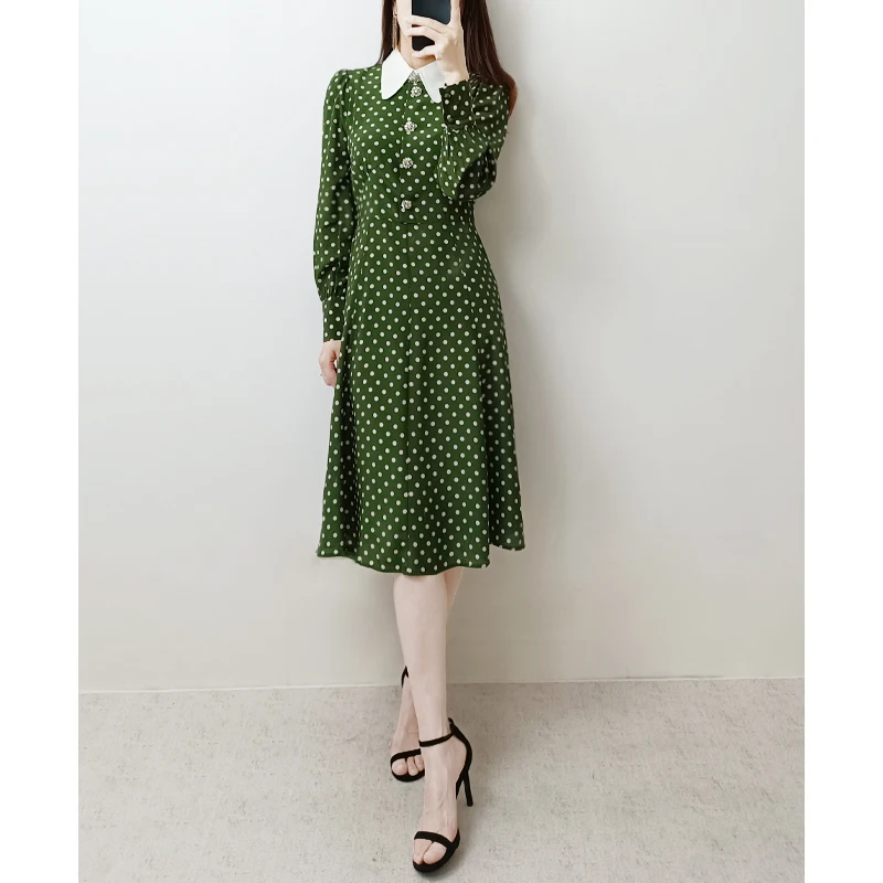 New Pearl Buttons Peter Pan Collar Green Spot Midi Dress Elegant Fashion UK 6-UK16
New Pearl Buttons Peter Pan Collar Green Spot Midi Dress Elegant Fashion UK 6-UK16