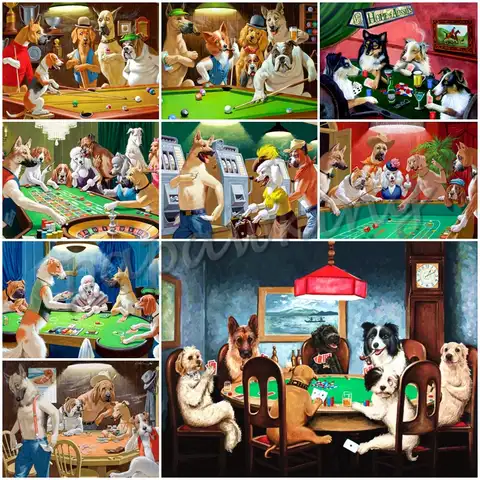 Діамантова картинка з кумедними тваринами, казино, більярдами, повною вишивкою, хрестовою стиком, мозаїкою страз, вишивкою, клубним декором стін