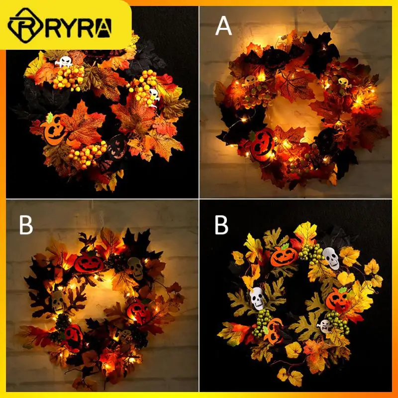 Autumn Door Wreath With LED Light Halloween Decoration Pumpkin Bat Skull Maple Leaves Artificial Wreath Cloth Rattan Home Decor
Autumn Door Wreath With LED Light Halloween Decoration Pumpkin Bat Skull Maple Leaves Artificial Wreath Cloth Rattan Home Decor