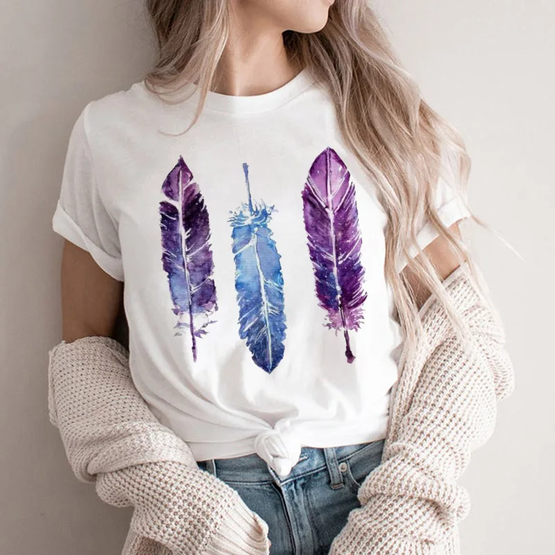 Summer Streetwear Women T-shirts Harajuku Colorful feather Summer lady tshirts Tops Funny Clothing Short sleeve female t shirt
Summer Streetwear Women T-shirts Harajuku Colorful feather Summer lady tshirts Tops Funny Clothing Short sleeve female t shirt