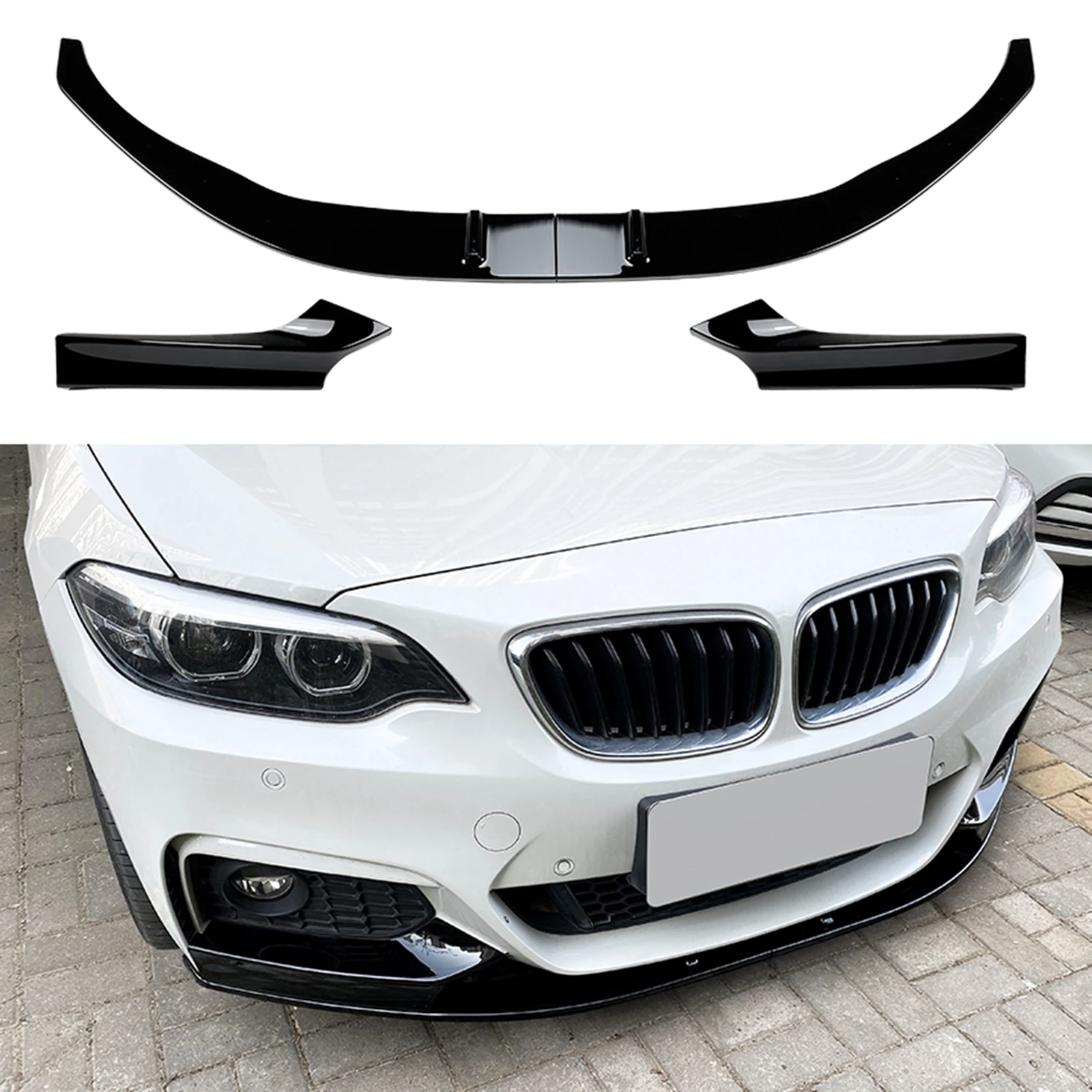 

Для BMW 2 серии F22 F23 M Sport Only 2014-2021 углеродное волокно внешний вид/Блеск Черный Автомобильный передний бампер спойлер губа + боковой сплиттер кр...
