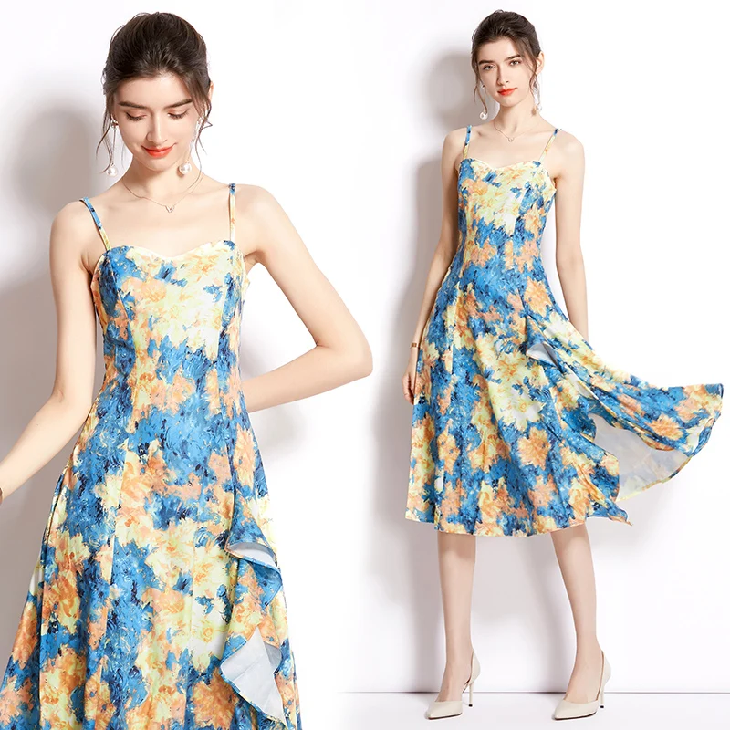 2022 Summer New Women's High-end Temperament Sexy Catwalk Tie Dyed Suspender High Waist Long Split Fashion Holiday Dress
2022 Summer New Women's High-end Temperament Sexy Catwalk Tie Dyed Suspender High Waist Long Split Fashion Holiday Dress