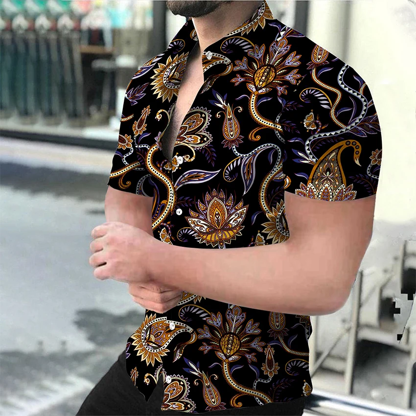 

Luxury Men's Summer Clothing 2023 New Short-Sleeved Slim Lapel Single-Breasted Shirt Fashion Print Party Men's Top Blouses S-4XL