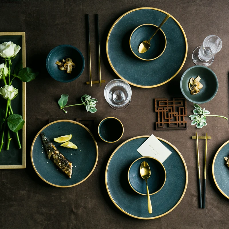 Gold-inlaid Ceramic Plate Steak Dish Nordic Style Retro Tableware Bowl Ins Dinner Plate Cup Tableware Set Dishes and Plates Sets
Gold-inlaid Ceramic Plate Steak Dish Nordic Style Retro Tableware Bowl Ins Dinner Plate Cup Tableware Set Dishes and Plates Sets