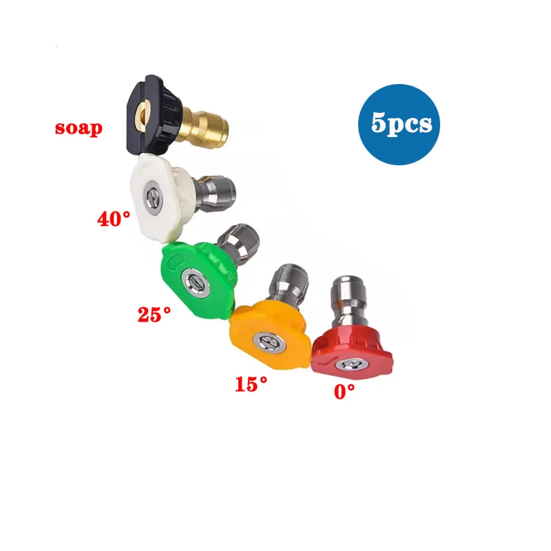 5pcs High Pressure 5 Color Nozzles 4000PSI Fit for Car Washer Spray Nozzle 1/4" Quick Connection
5pcs High Pressure 5 Color Nozzles 4000PSI Fit for Car Washer Spray Nozzle 1/4" Quick Connection