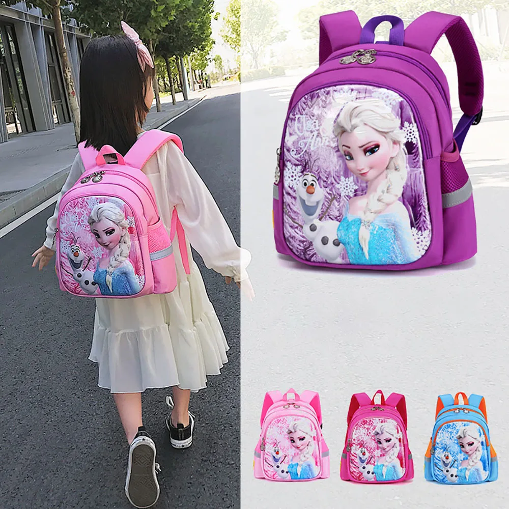

2022 New Disney Kids Bags Cartoon Anime Cute Anti-lost Kindergarten Baby Backpack Frozen Elsa Princess Pink Blue Child Schoolbag