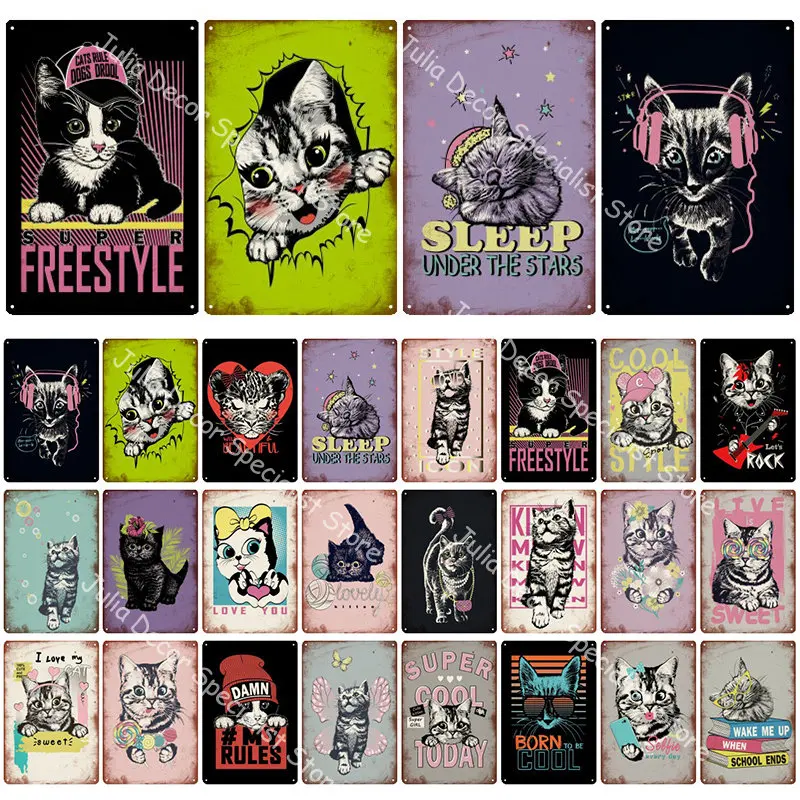 Vintage Fashion Cats Metal Sign for Wall Decor Slogan Cool Style with Cute Kitten Decorative Plaque Home Decoration Paintings
Vintage Fashion Cats Metal Sign for Wall Decor Slogan Cool Style with Cute Kitten Decorative Plaque Home Decoration Paintings