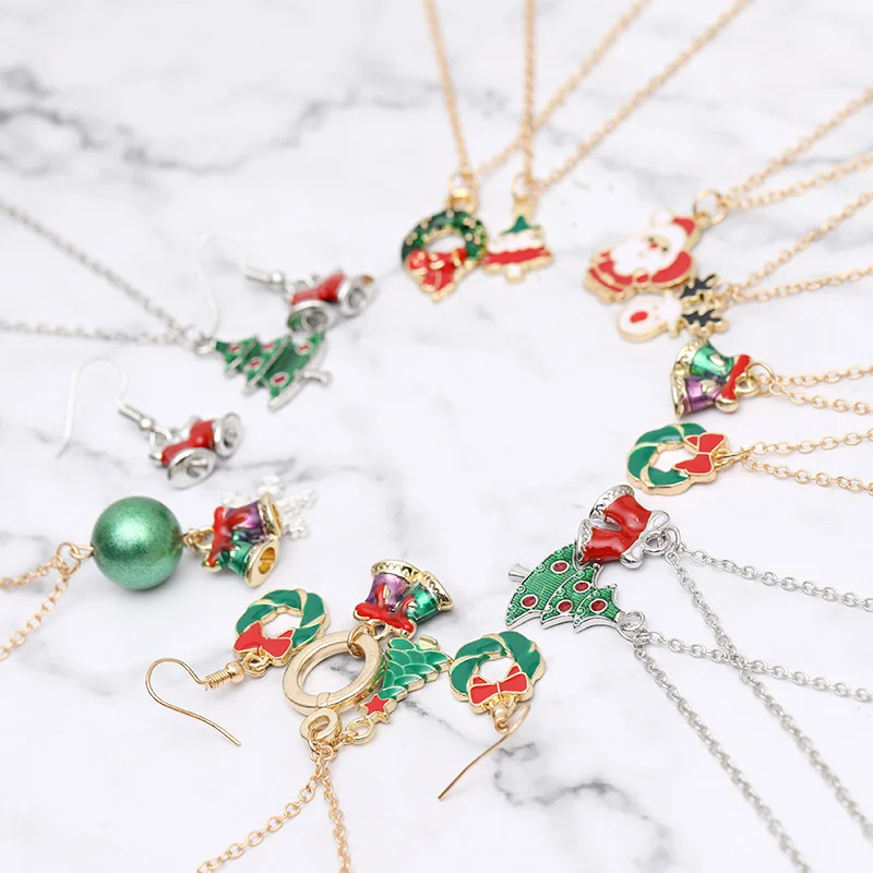 European and American Christmas Double Layer Necklace Cute Santa Claus Snowflake Bells Christmas Tree Women's Jewelry Set
European and American Christmas Double Layer Necklace Cute Santa Claus Snowflake Bells Christmas Tree Women's Jewelry Set