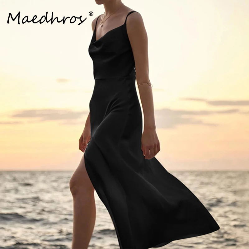 Satin Solid Color Backless Women Dress Sleeveless Backless Slim Fit Sexy Long Dress Female Elegant Street Party Clothing Simple
Satin Solid Color Backless Women Dress Sleeveless Backless Slim Fit Sexy Long Dress Female Elegant Street Party Clothing Simple