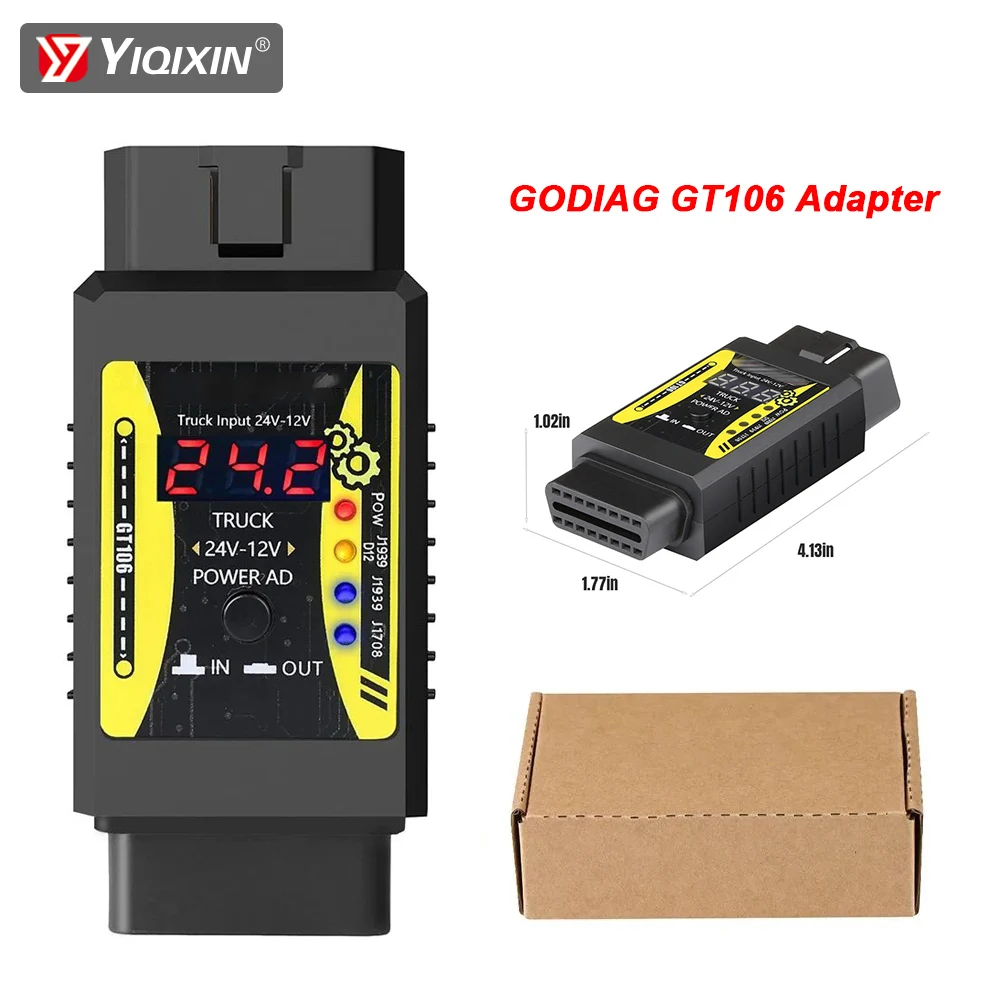 Godiag GT106 Plus адаптер мощности для тяжелых грузовиков 24 В на 12 В преобразователь мощности для X431 Easydiag OBD 2 Technician Box инструмент для диагностики автомобиля
Godiag GT106 Plus адаптер мощности для тяжелых грузовиков 24 В на 12 В преобразователь мощности для X431 Easydiag OBD 2 Technician Box инструмент для диагностики автомобиля