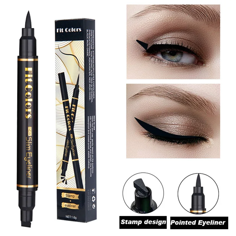 

2 In1 Eyeliner Stamp Eye Double-ended Liquid Eyeliner Pencil Waterproof Quick Dry Triangle Seal Eye Liner Cosmetic For Women
