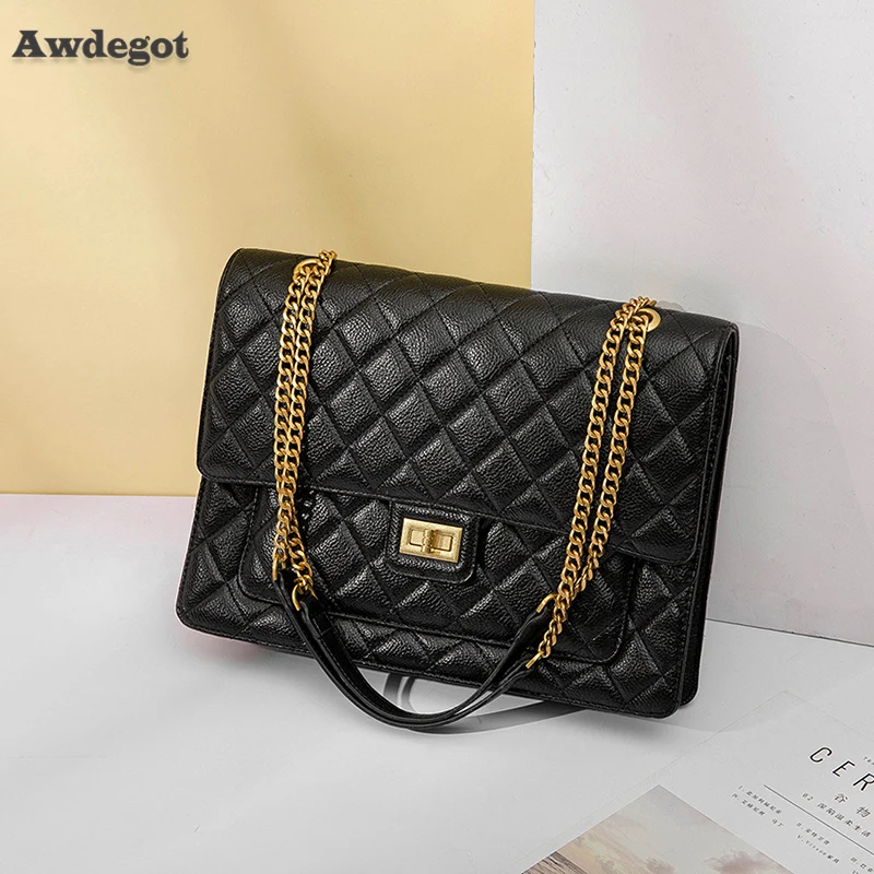 

33cm Classical Plaid Quilted Flap Messenger Bag for Women 2022 Trend New Luxury PU Shoulder Purse Lady Briefcase Female Handbags