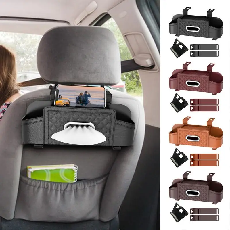 

Car Backseat Organizer Storage Box, 2 Drink Cup Holders, Tissue Box, Headrest Hook, Multifunctional Storage, for Kids and Adults
