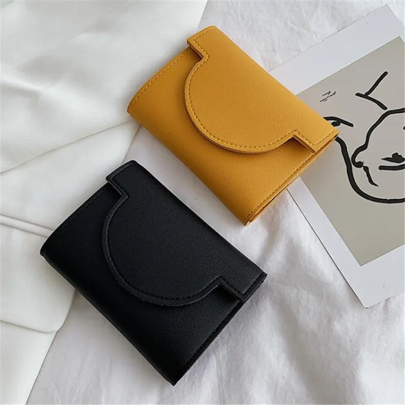 Женский кошелек для монет Ashion, кожаный однотонный винтажный короткий кошелек с застежкой, Дамский кошелек для девочек с держателем для карт...