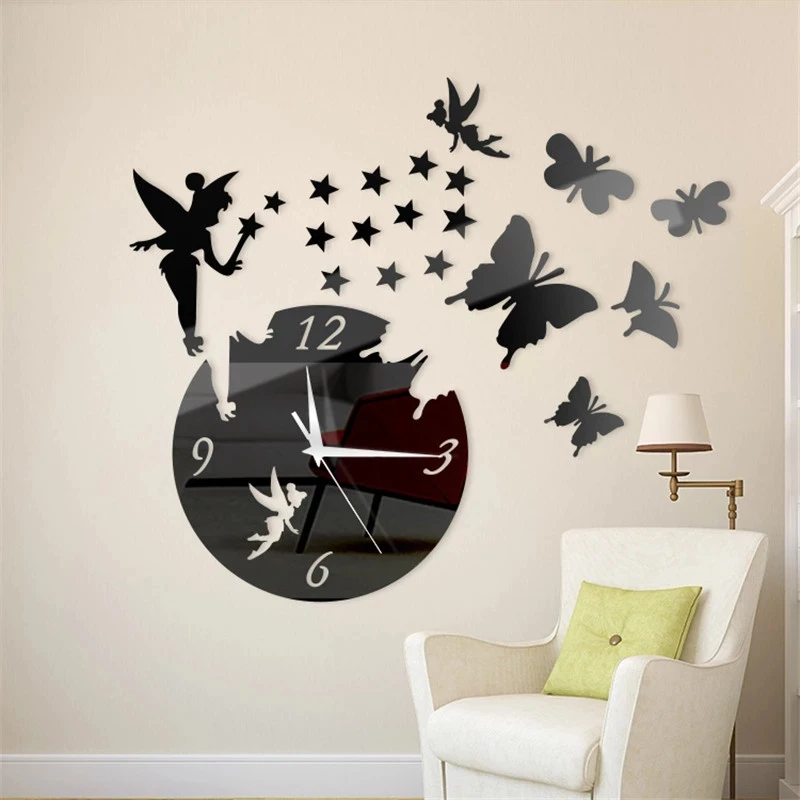 3D Mute Acrylic Fairy Butterfly Quartz Wall Clock Gift Mirror Children's Room Decoration Living Room Office Bedroom Wall Sticker
3D Mute Acrylic Fairy Butterfly Quartz Wall Clock Gift Mirror Children's Room Decoration Living Room Office Bedroom Wall Sticker