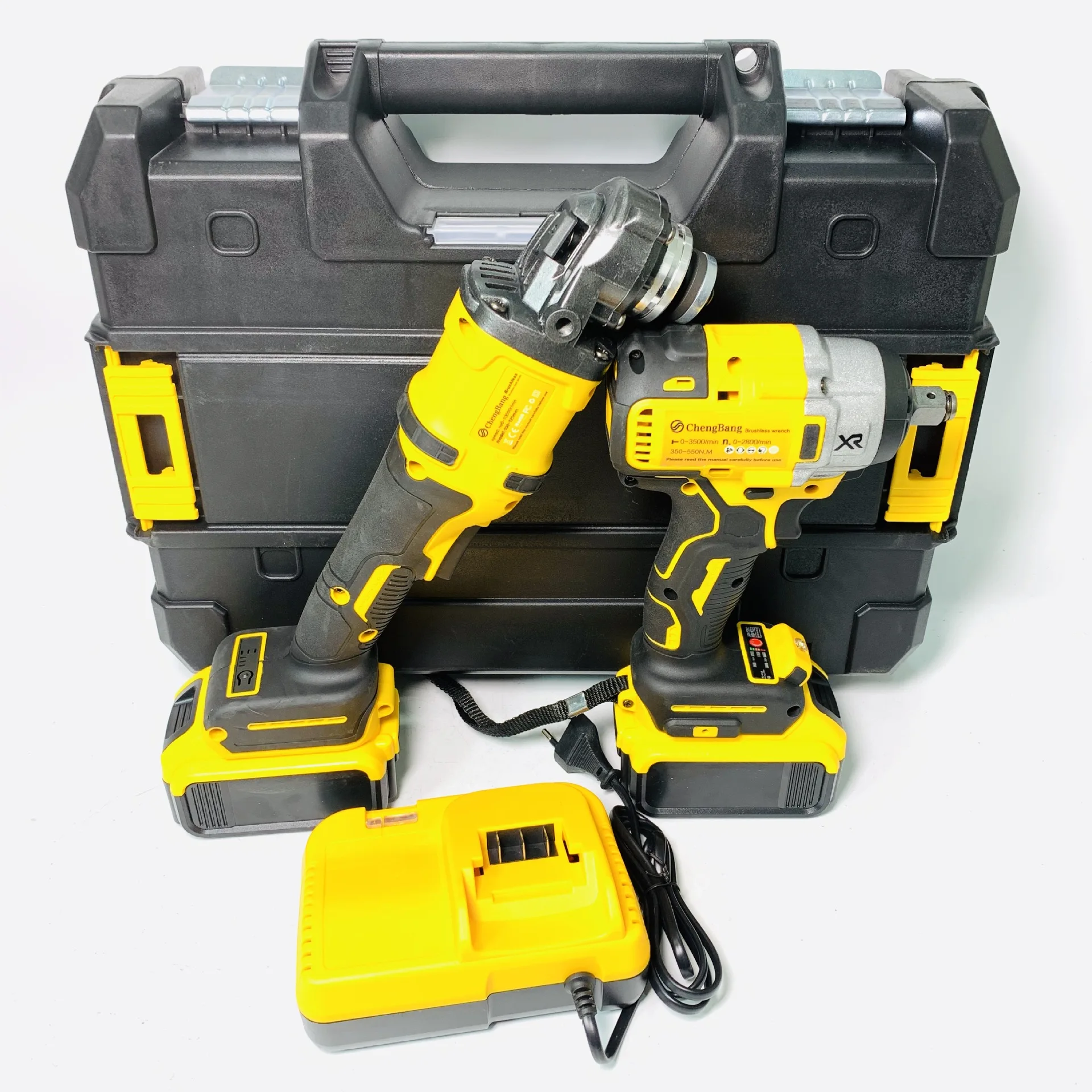 Set of 2pcs Power Tools Rechargeable Lithium Brushless Electric Angle Grinder Cordless Wrench Combination Tool Set Yellow A01
Set of 2pcs Power Tools Rechargeable Lithium Brushless Electric Angle Grinder Cordless Wrench Combination Tool Set Yellow A01