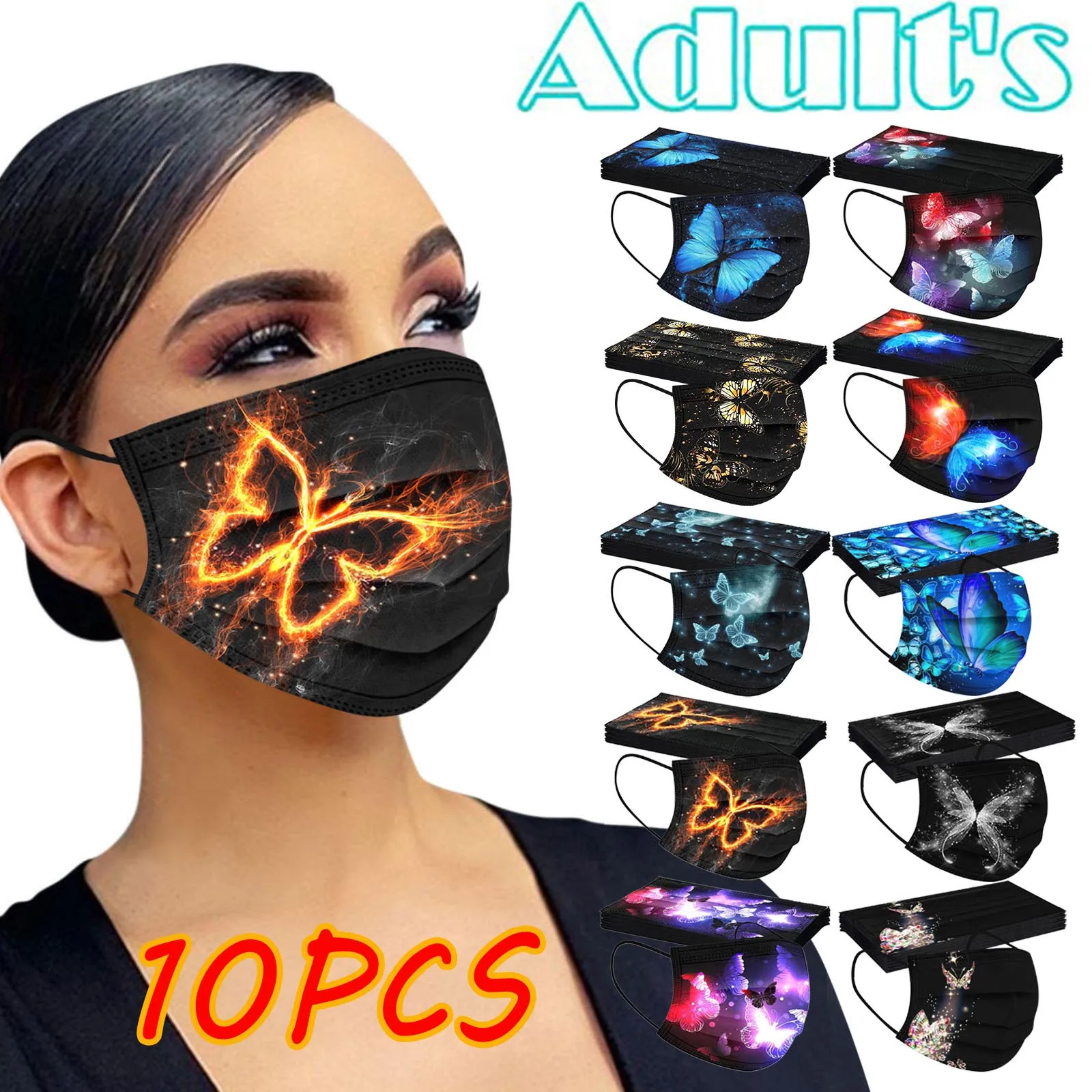 10PCS Adult Animal Print Black Mask Disposable Non Woven Butterfly Printed Unisex Face Mask Industrial 3Ply Ear Loop Adults Mask
10PCS Adult Animal Print Black Mask Disposable Non Woven Butterfly Printed Unisex Face Mask Industrial 3Ply Ear Loop Adults Mask