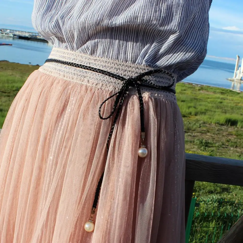 Elegant Pearl Thin Belts Women Long Leather Rope Braid Waist Belt Bohemia Girls Summer Waistband For Dress
Elegant Pearl Thin Belts Women Long Leather Rope Braid Waist Belt Bohemia Girls Summer Waistband For Dress