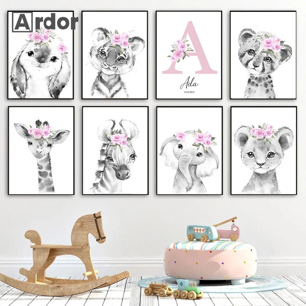 Custom Name Date Canvas Painting Nursery Poster Pink Flower Animals Wall Art Print Nordic Wall Pictures Baby Girls Room Decor
Custom Name Date Canvas Painting Nursery Poster Pink Flower Animals Wall Art Print Nordic Wall Pictures Baby Girls Room Decor