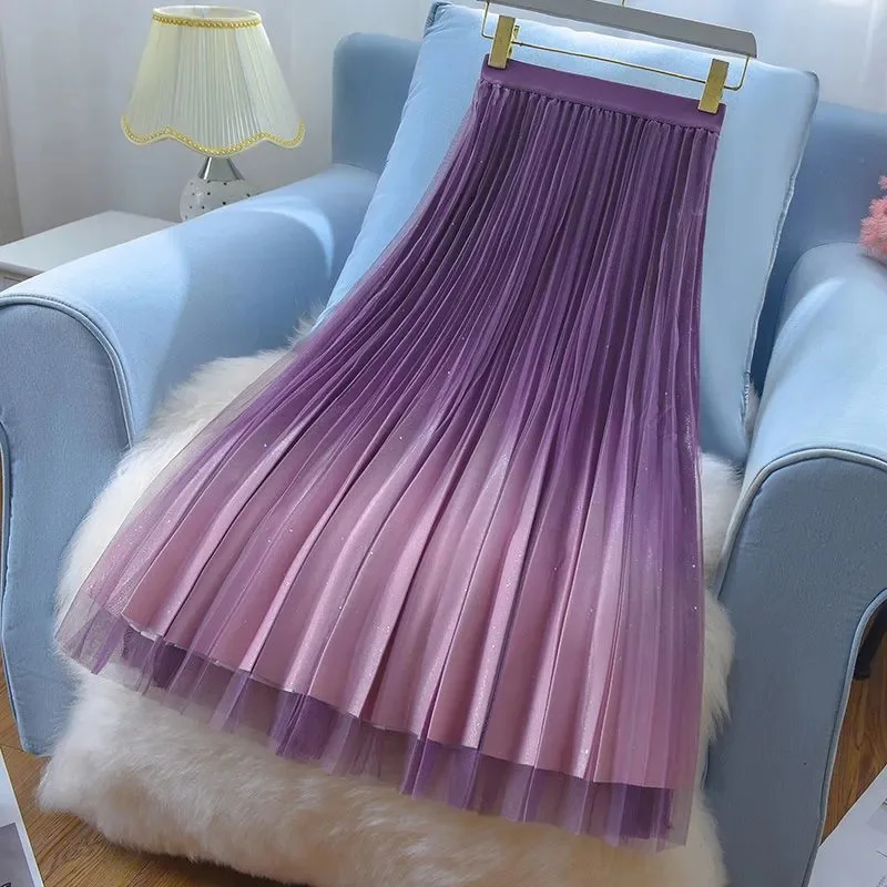 Rimocy Gradual Color Pleated Tulle Skirts Women Woman A Line Crystal Mesh Skirt Woman High Waist Midi Saias Faldas Jupe Femme
Rimocy Gradual Color Pleated Tulle Skirts Women Woman A Line Crystal Mesh Skirt Woman High Waist Midi Saias Faldas Jupe Femme