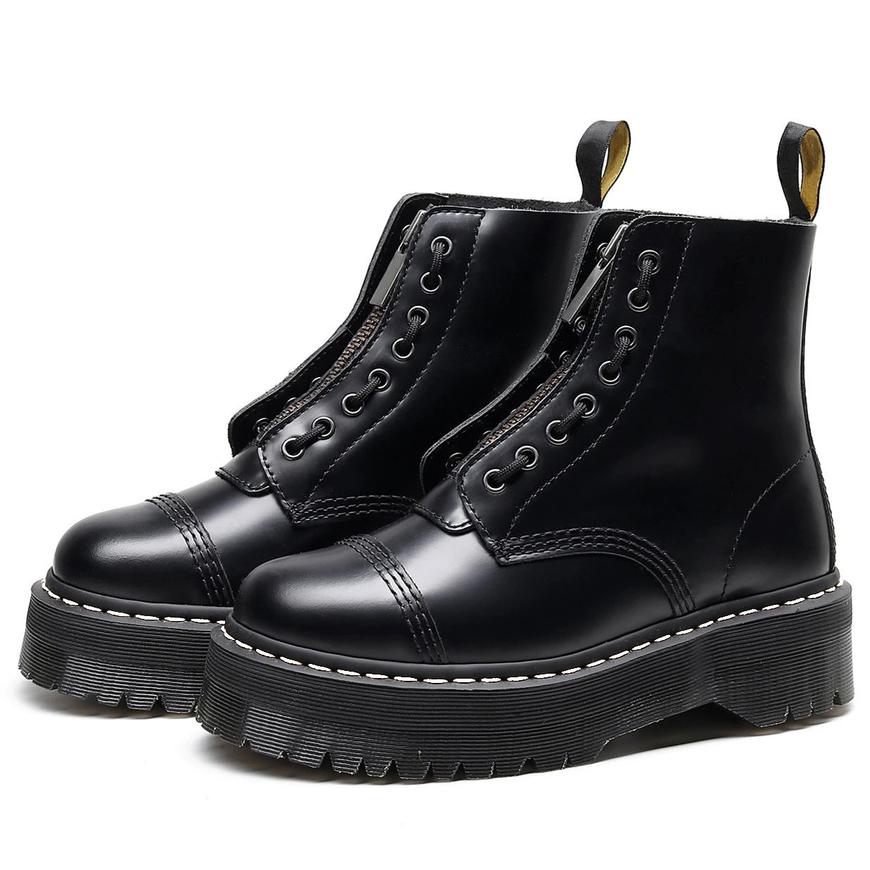 Women Platform Boots Ladies Genuine Leather Combat Boot Female Motorcycle Zipper Winter Height Ankle Boots Zapatos Mujer Shoes