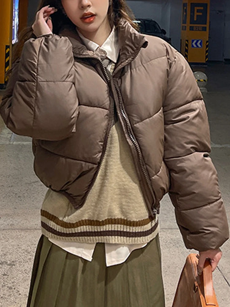 Down Padded Coat Women Autumn Winter Parkas Female Vintage Fashion Cropped Jackets Laides Casual Loose Thick Stand Collar Coats 
Down Padded Coat Women Autumn Winter Parkas Female Vintage Fashion Cropped Jackets Laides Casual Loose Thick Stand Collar Coats