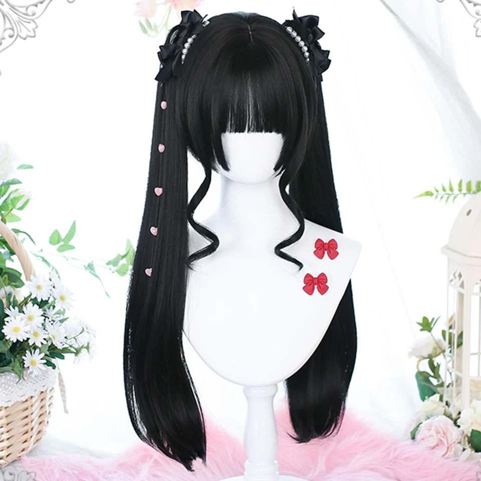 

HOUYAN Synthetic long straight hair cosplay Lolita wig female bangs black ponytail braid wig heat-resistant wig party wig