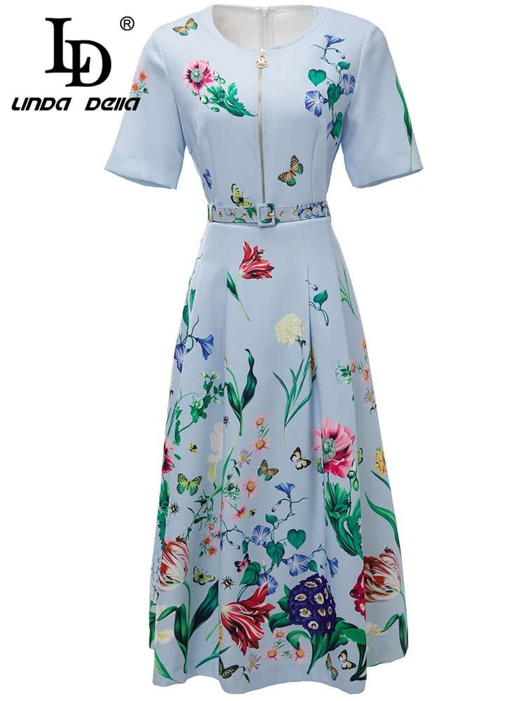 LD LINDA DELLA 2023 Summer Runway Fashion Holiday Dress Women Short sleeve Belted Butterfly Flower print Elegant Blue Dress
LD LINDA DELLA 2023 Summer Runway Fashion Holiday Dress Women Short sleeve Belted Butterfly Flower print Elegant Blue Dress