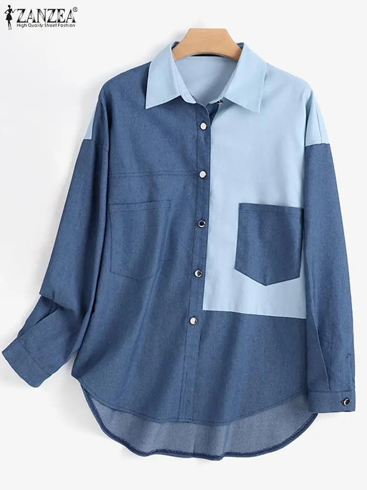Casual Shirt Patchwork Loose Blouse Tops Oversized Solid Blusas Femininas 2022 ZANZEA Women Denim Blue Long Sleeve Tops Tunic
Casual Shirt Patchwork Loose Blouse Tops Oversized Solid Blusas Femininas 2022 ZANZEA Women Denim Blue Long Sleeve Tops Tunic