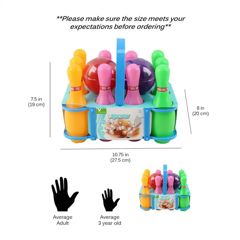 Bowling Set For Toddlers 12 Pieces With 10 Pins 2 Balls And Carrying Case Safe Educational Early Learning Developmental Colorful
Bowling Set For Toddlers 12 Pieces With 10 Pins 2 Balls And Carrying Case Safe Educational Early Learning Developmental Colorful