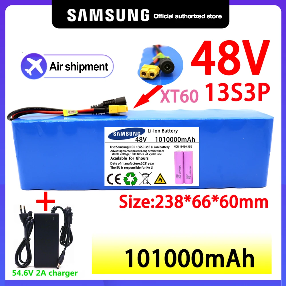 Powerful 48V 101000mAh 1000w 13S3P XT60 101Ah Li-ion Battery for 54.6V Scooter Electric Bike with BMS Charger
Powerful 48V 101000mAh 1000w 13S3P XT60 101Ah Li-ion Battery for 54.6V Scooter Electric Bike with BMS Charger
