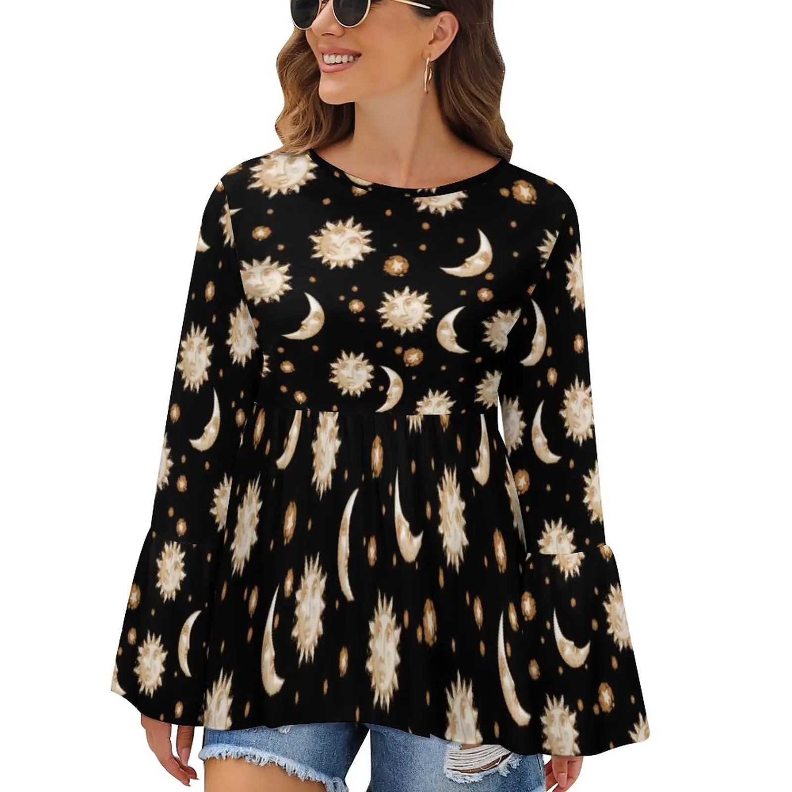 Retro Celestial Sun T Shirts Moon Gold Black Print Pretty T Shirt Female Long-Sleeve Classic Tops Hot Oversized Graphic Clothing
Retro Celestial Sun T Shirts Moon Gold Black Print Pretty T Shirt Female Long-Sleeve Classic Tops Hot Oversized Graphic Clothing
