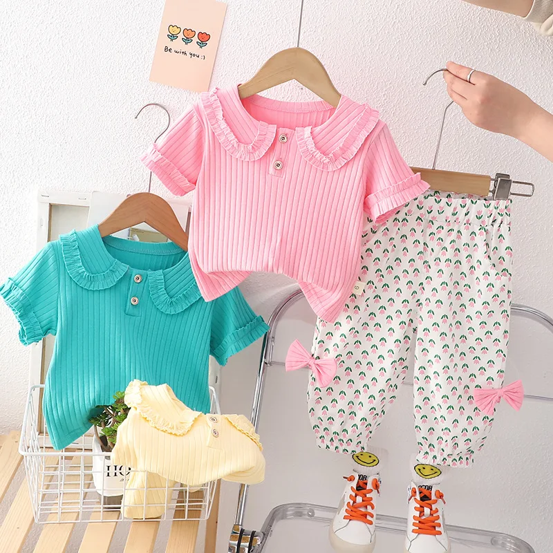 2023 Girls 2Pcs Summer Outfits Lapel Bow Short Sleeve T-Shirt Tops Elastic Waistband Cute Pants Set Toddler Clothes
2023 Girls 2Pcs Summer Outfits Lapel Bow Short Sleeve T-Shirt Tops Elastic Waistband Cute Pants Set Toddler Clothes
