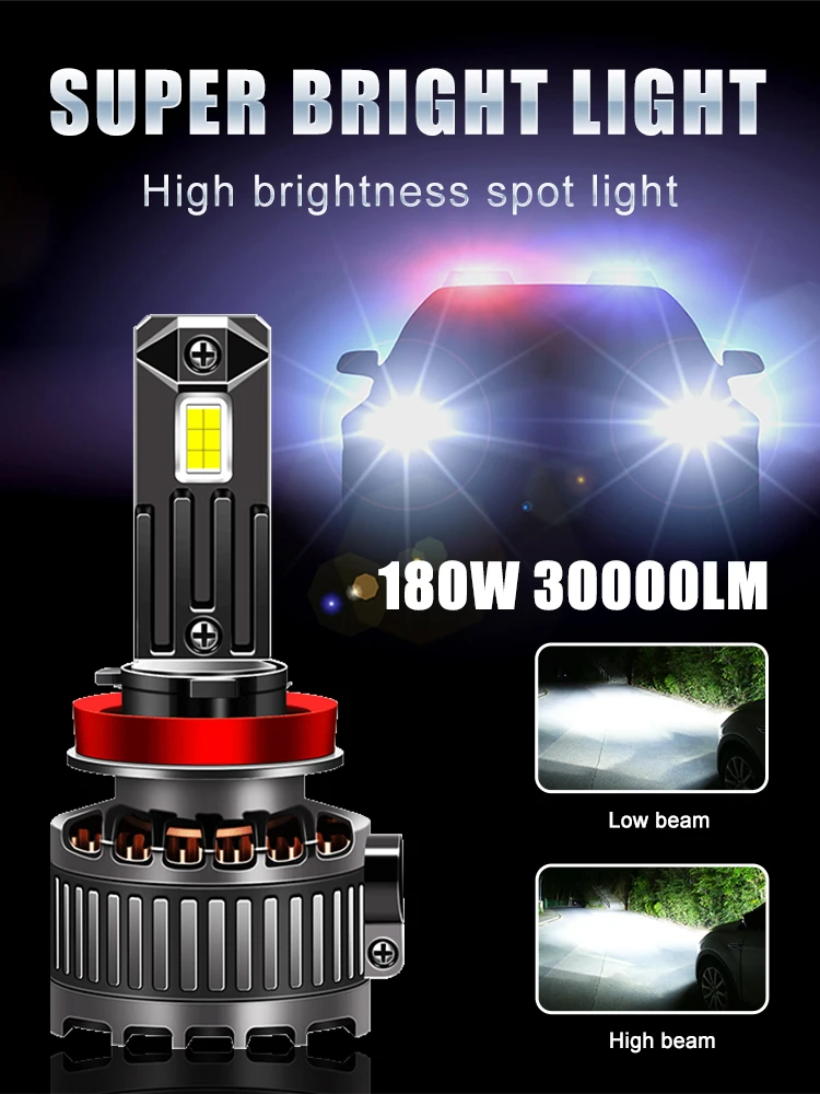 2Pcs 30000LM 180W Car Headlight H7 LED Canbus LED Bulb H4 H1 H8 9005 H9 9006 H11 9012 12V 6000K White 6075CSP IP68 Waterproof
2Pcs 30000LM 180W Car Headlight H7 LED Canbus LED Bulb H4 H1 H8 9005 H9 9006 H11 9012 12V 6000K White 6075CSP IP68 Waterproof