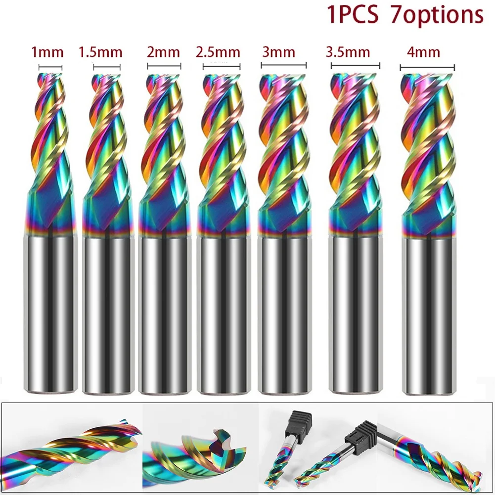 Colorful 3 Flute End Mill Bit HRC55 3F Milling Cutter For Metal Router Bit 1-4mm Copper Steel Cutting CNC Maching Carpentry Tool
Colorful 3 Flute End Mill Bit HRC55 3F Milling Cutter For Metal Router Bit 1-4mm Copper Steel Cutting CNC Maching Carpentry Tool
