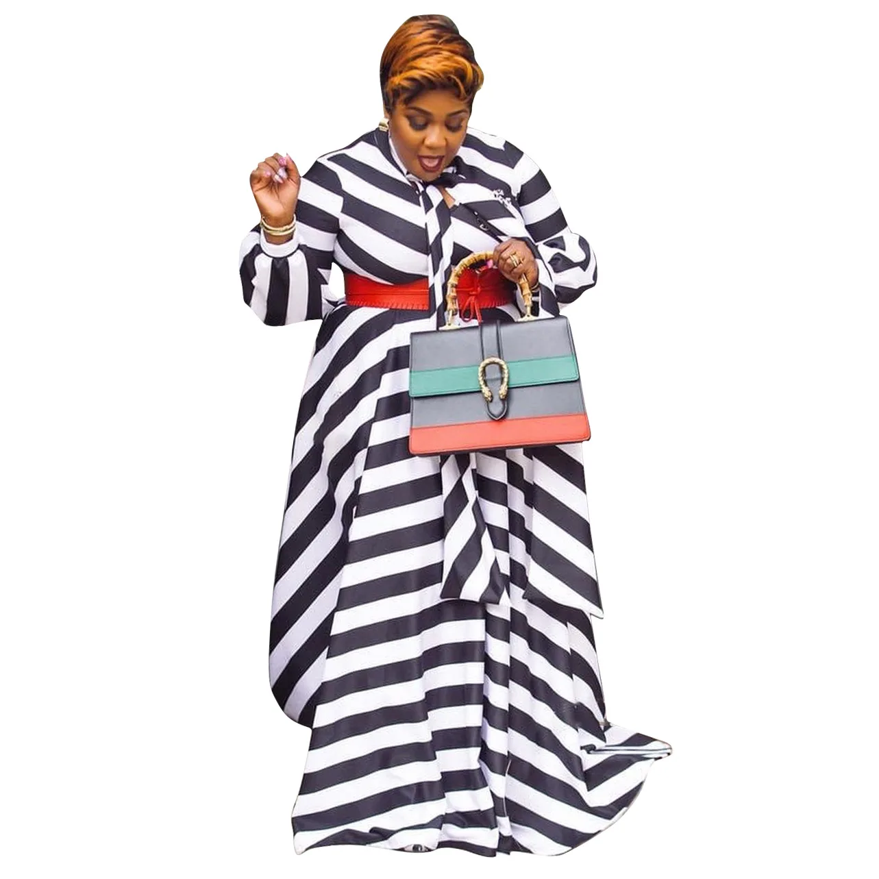 Plus Size Clothing Striped Print Contrast Color Floor Dress Women Elegant Office Bow Tie Collar Long Swing Dresses Without Belt
Plus Size Clothing Striped Print Contrast Color Floor Dress Women Elegant Office Bow Tie Collar Long Swing Dresses Without Belt