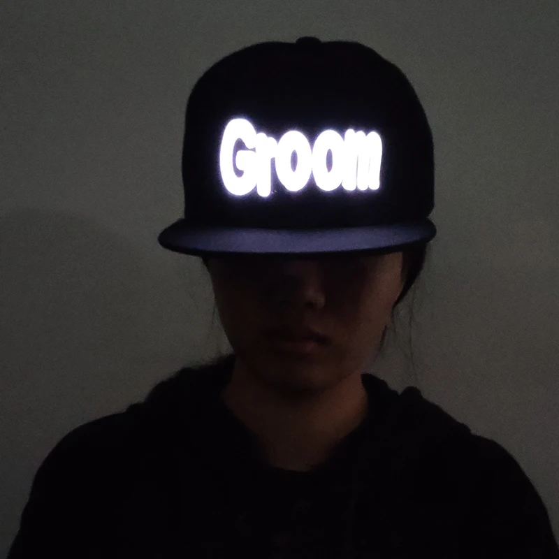 New design GROOM Hip hop caps glowing neon el wire LED hats light up wedding celebration party
New design GROOM Hip hop caps glowing neon el wire LED hats light up wedding celebration party