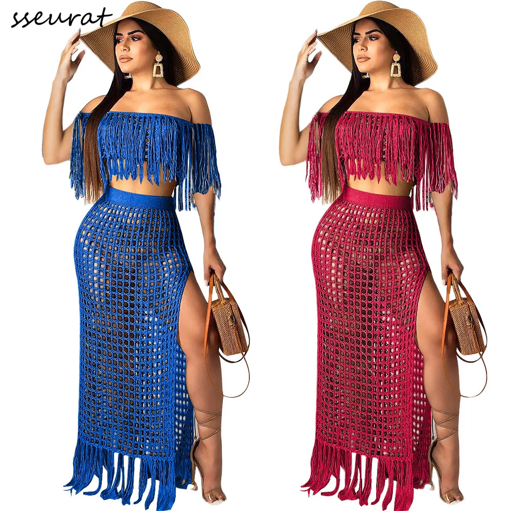2022 Summer Vacation Sexy Women Skirt Set Short Sleeve Crop Tops+Long Skirt Set Mesh See Through Women Beach Two Piece Sets
2022 Summer Vacation Sexy Women Skirt Set Short Sleeve Crop Tops+Long Skirt Set Mesh See Through Women Beach Two Piece Sets