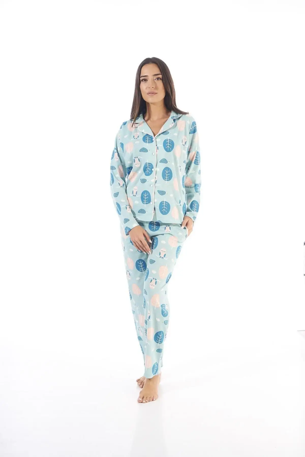 Women's Pajamas Shirt Collar Leaf Patterned Front Buttoned Sleep Lounge Pajamas Nightwear Sleepwear Night Suit
Women's Pajamas Shirt Collar Leaf Patterned Front Buttoned Sleep Lounge Pajamas Nightwear Sleepwear Night Suit